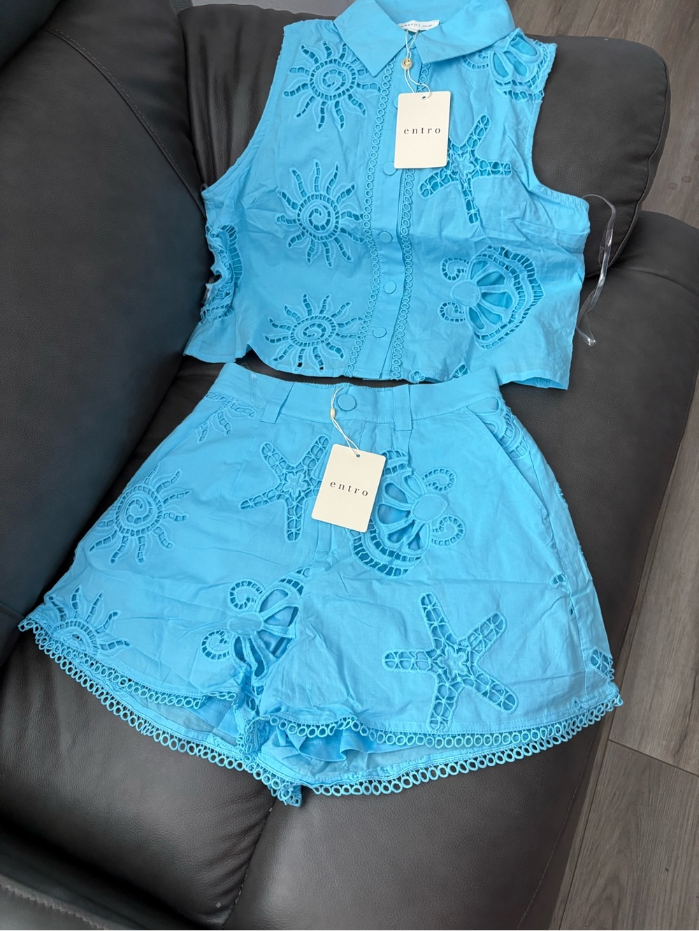 ❤️NEW entro Blue Eyelet Crop Top & Shorts Set